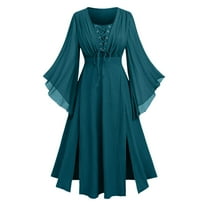 Medieval Bell Sleeve Dress for Women, Renaissance Fairy Cosplay Costume, Gothic Witch Vintage Maxi Gown