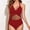 Red, variant on TrendVibe365 Womens Bathing Suits One Piece Full Coverage Spaghetti Strap Halter V Neck Bikinis Modest Mesh Sheer Twist Knot Front Solid Bathing Suit Modest High Cut Tankinis
