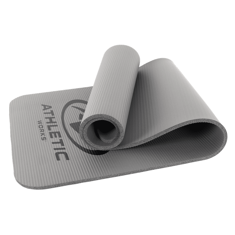 Athletic Works 12mm Fitness Mat, NBR Foam Gray Color, with Carry Strap,  Size: 72inx23.5inx12mm 