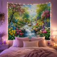 thumbnail image 2 of Pastoral Waterfall with Wildflowers and Butterfly in a Serene Whimsical Watercolor for Nature Lovers, Botanical Wall Art Housewarming Gift Tapestry Wall Hanging for Bedroom and Living Room, 2 of 7