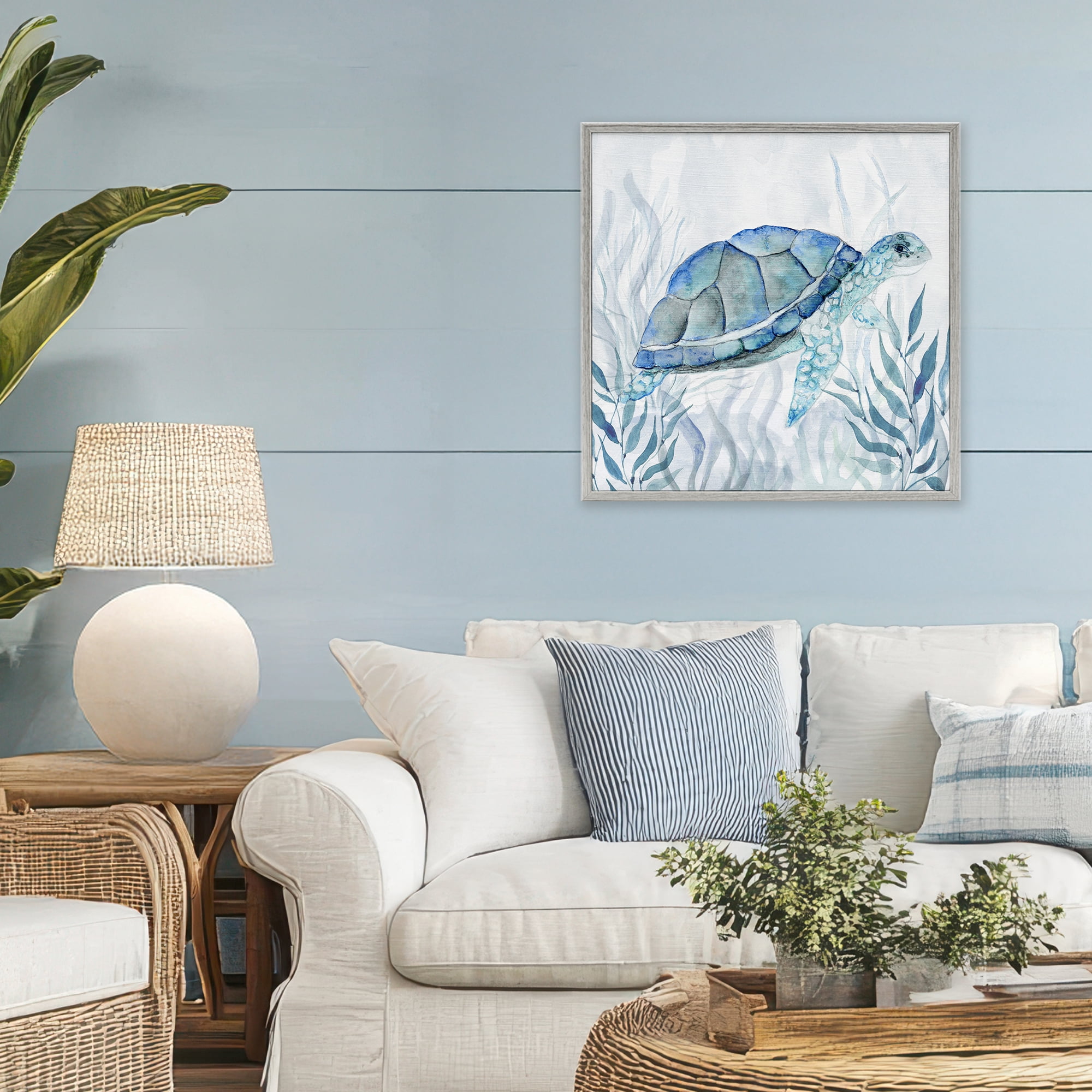 Stupell Industries Smiling Turtle Gaze Gray Framed Giclee Art, design by Janet Tava