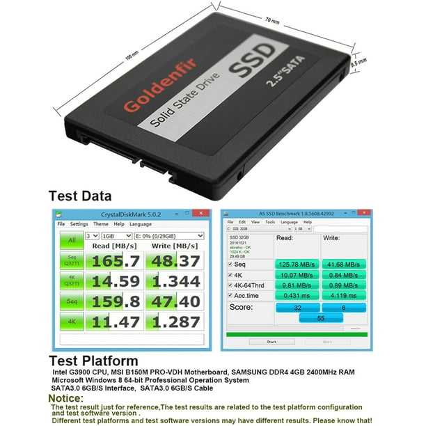 Disque Dur SSD Interne de SATA3.0 pour le Volume de Bureau Portable: 128 Go  