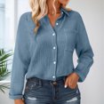 thumbnail image 2 of Godom Button Down Shirts for Women Fall Winter Long Sleeve Linen Shirts Casual V Neck Loose Cardigan with Pocket, 2 of 7