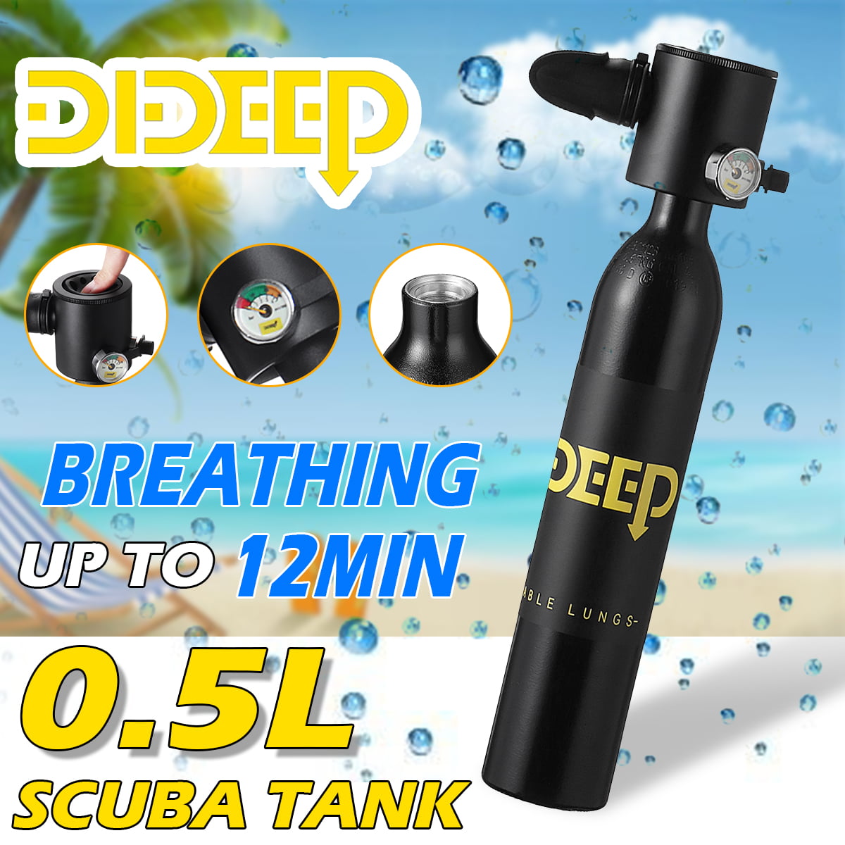 DIDEEP 0.5L Diving Mini Scuba Cylinder Oxygen Tank Underwater Breath Equipment