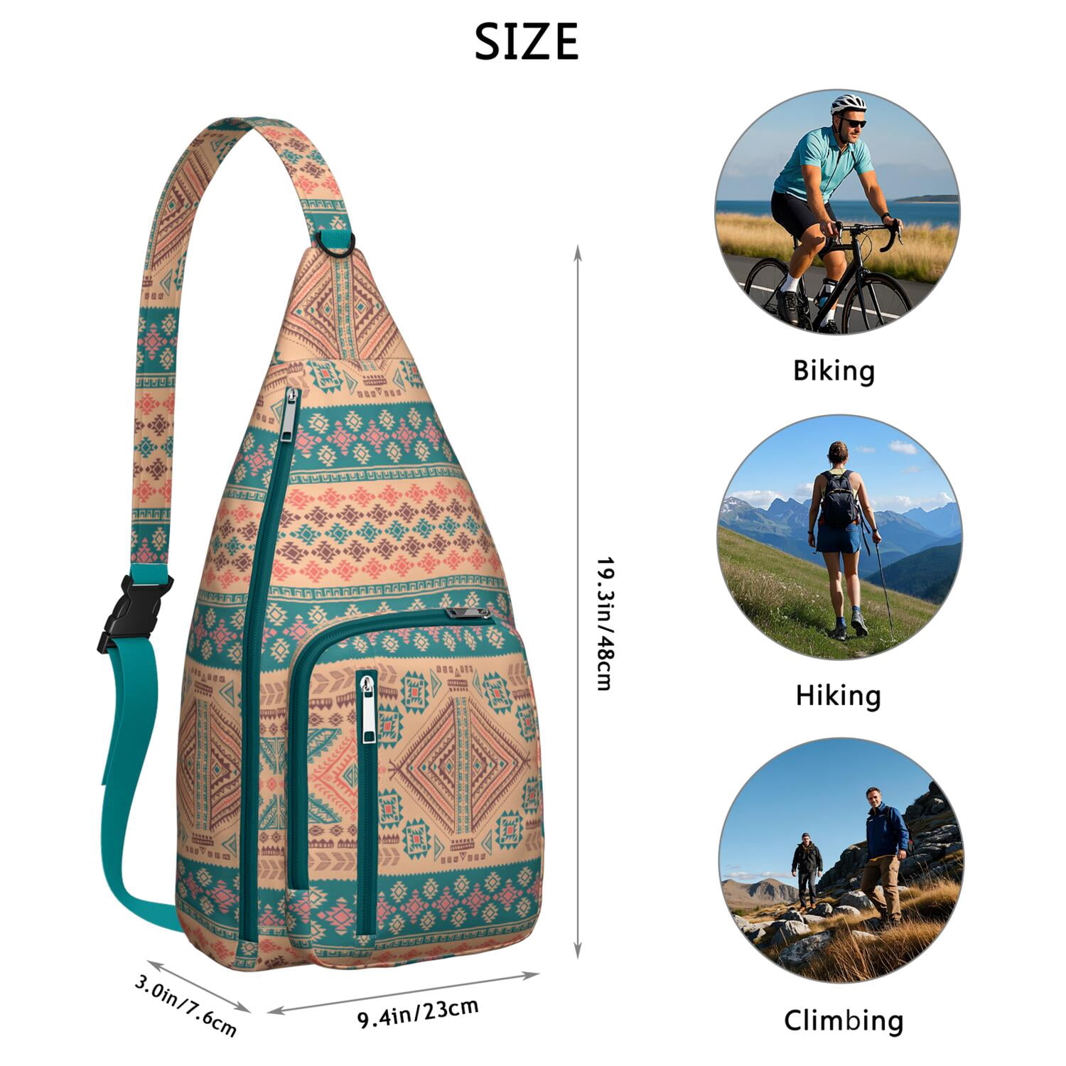 Artistic Nordic Sling Bag - Water-resistant Lightweight Crossbody Chest Pack with Bohemian Retro Patterns for Women