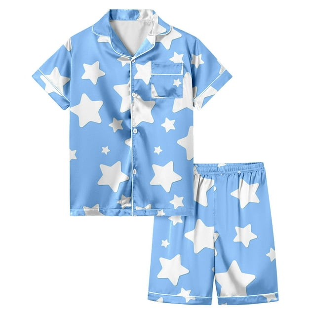Ensemble de Pyjama en Satin pour Garçons, Imprimé, Manches Courtes, Chemise Boutonnée, Ensemble de Hauts, Ensemble de Pyjama Mode pour Filles, Pyjamas de Noël pour Filles, Mode Garçons Filles