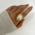 thumbnail image 3 of PAMTIER Women's Stainless Steel Vintage Elegant Dainty Big Pearl Open Ring Gold Size 8, 3 of 5