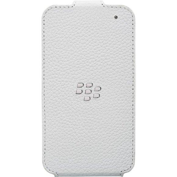 New OEM Blackberry Q5 Leather Flip Shell Carrying Cover Case - Retail Package ( White )