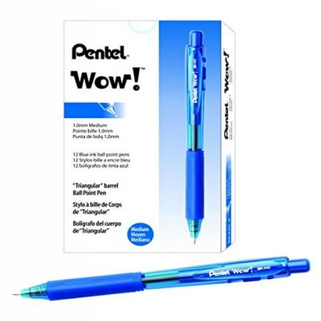 Pentel Blue Retractable Pen - Pentel WOW! Retractable Ballpoint Pens, Medium Line, Blue Ink, Box of 12 (BK440-C)