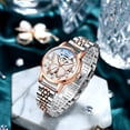thumbnail image 4 of Women's Sapphire Watches Automatic Mechanical Gold Bracelet Ladies Skeleton Wrist Watch, 4 of 6