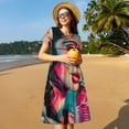 thumbnail image 4 of Logiee Vibrant Street Art Portrait Print Womens Summer Dress,Casual Short Sleeve Sundresses,Beach A-line Shift Dress with Pockets, 4 of 6