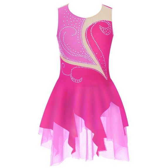 YiZYiF Girls Floral Figure Ice Skating Dress Sleeveless Rhinestone Ballet Gymnastics Leotard