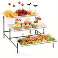 thumbnail image 6 of 3-Tier Serving Tray Stand with 12" White Platters, Reusable for Party, Christmas, Picnic - Display for Desserts, Veggie, Fruit, Cookies (Black Metal Frame), 6 of 25