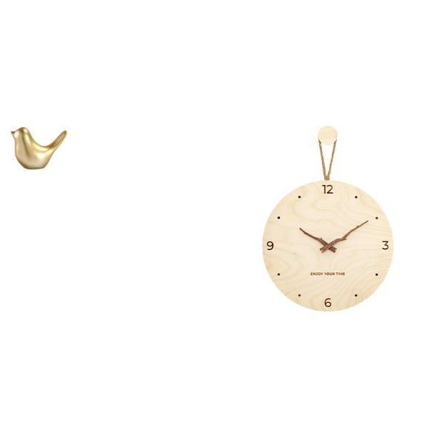 Reloj de pared de madera con forma de pájaro, estatua de resina de