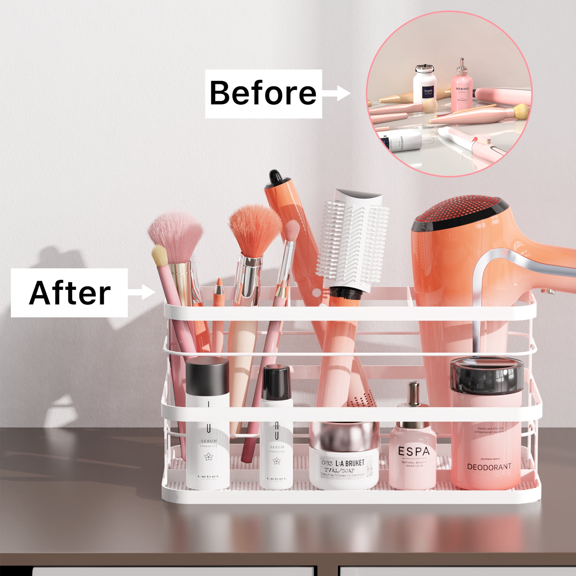 YIGII Hair Tool Organizer - Bathroom Counter Organizer Hair Dryer Holder,  Vanity Caddy with Removable Cup Storage for Hair Dryer Accessories, Makeup