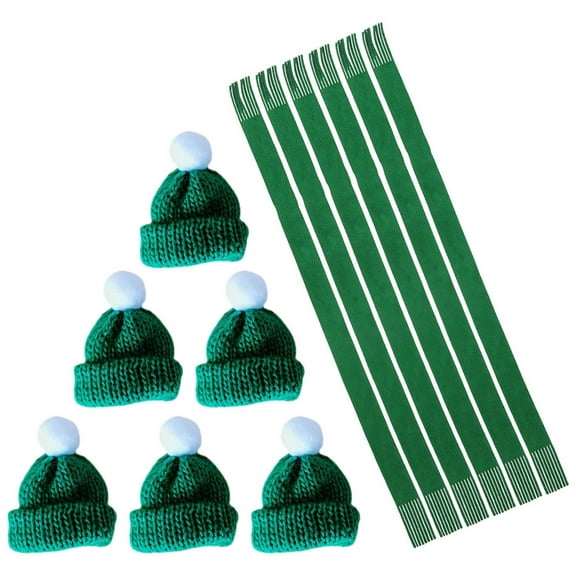 SOPOTUTU 1Set Knitted Hat and Scarf Set Green Christmas Decor for Wine Bottles and Party Use