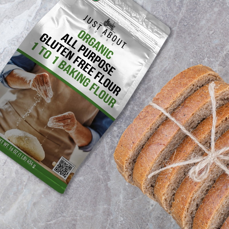 (2 pack) Just About Foods Organic Gluten Free All Purpose 1:1 Baking Flour 1lb, USDA Organic & Nnon-Gmo