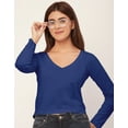 thumbnail image 2 of Moomaya Womens Solid Long Sleeves Crop Top, V-Neck Cotton Summer Short Top, 2 of 9