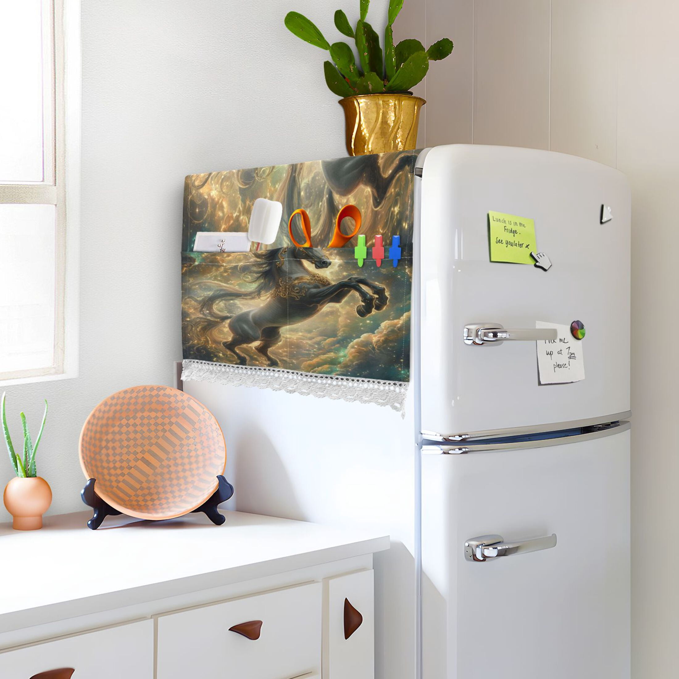 Dustproof Washing Machine Cloth Washer and Dryer Top Covers, Fridge Dust Cover, With Storage Bags Noble and Elegant Horse