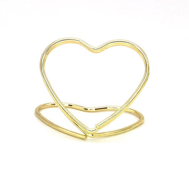 50pcs Double Layer Heart Shape Placecard Holder Stand Wedding Banquet Double Heart Ring Message Holder Metal Memo Holder Table qym unisex