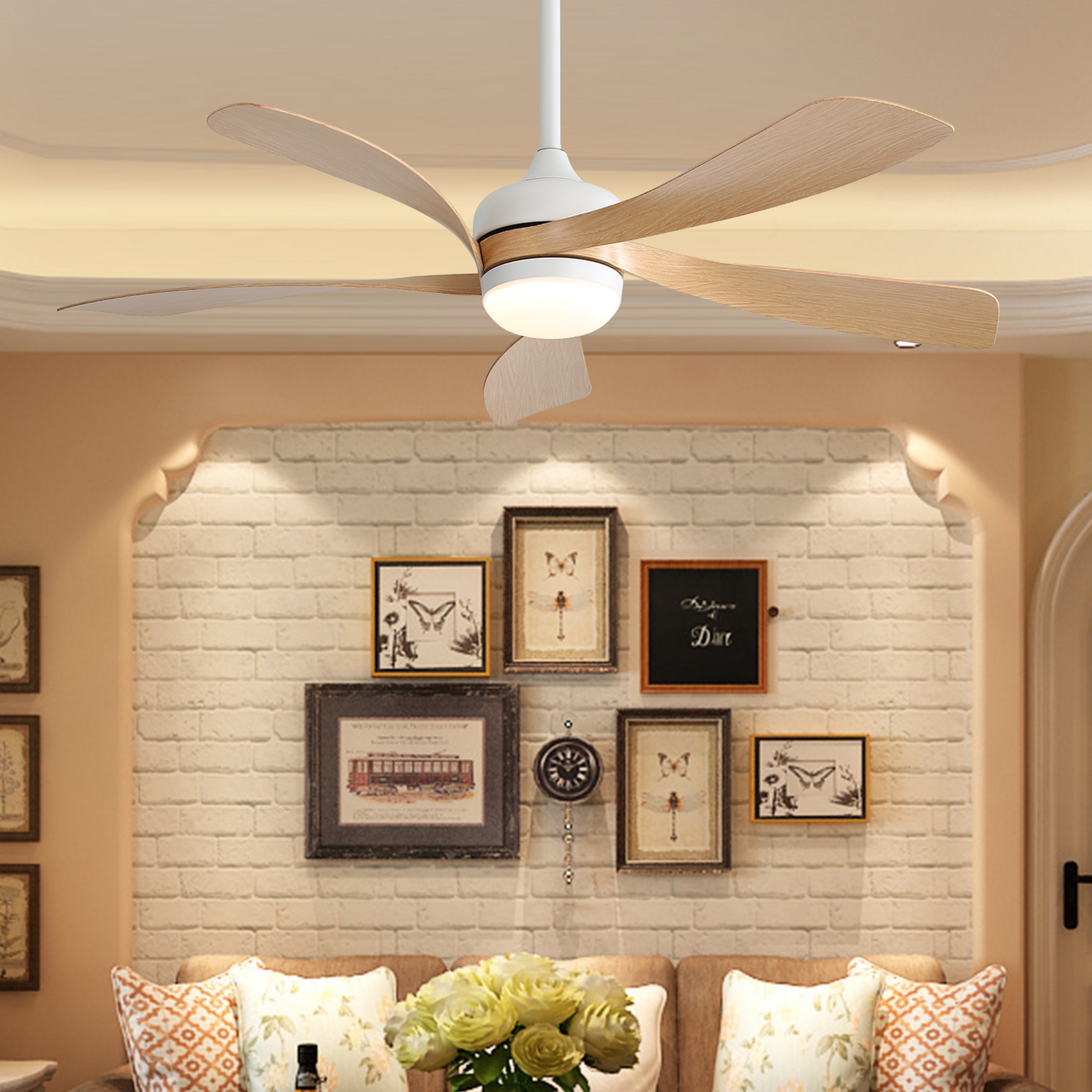 Sofucor 45" Smart Ceiling Fan, Indoor/Outdoor Ceiling Fans with Lights and Remote, Compatible with Alexa/Google/App, 3-Color Light 6-Speed Timing Reversible DC Motor