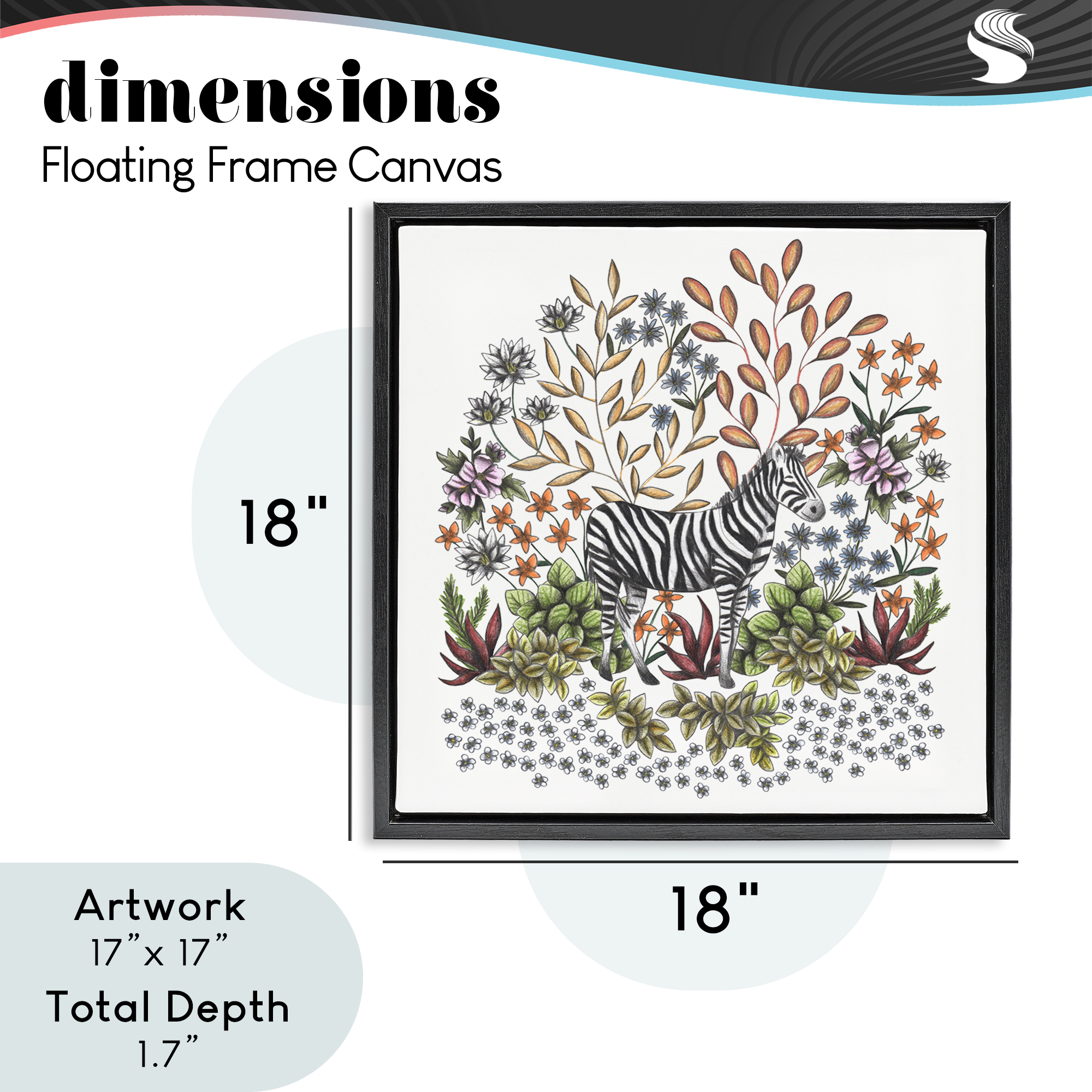 Jungle Wildlife Zebra Black Framed Floater Canvas Wall Art, design by Cecilia Battaini