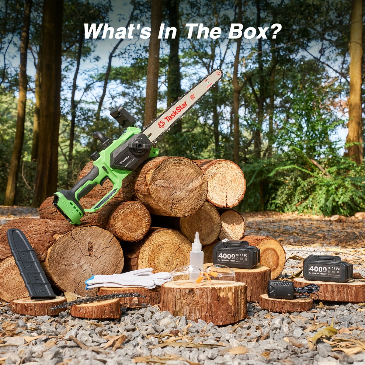Taskstar 12" Cordless Electric Chainsaw 2*4000mAh Battery & Charger, Handheld  Branch Tree Trimming Pruning Saw