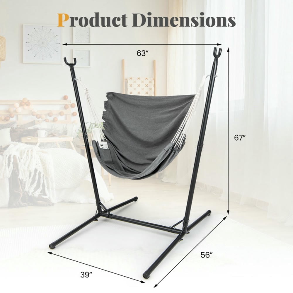 GVN Hammock Chair with Stand 6-Position Adjustable Height and Side Pocket-Gray