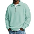 thumbnail image 3 of Nokdvo Men’s Long Sleeve Polo Shirts Waffle Knit Zipper Polo Collared Textured Knit Sweatshirt Solid Color Relaxed Fit Fashion Winter Comfort Thermal Clothing,Mint Green 2XL, 3 of 4