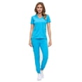 thumbnail image 3 of ACTIVE UNIFORMS Women’s Ultra-Soft Luxe Stretch Jogger Scrub Set V-Neck Top & Jogger Pants with Pockets - Regular & Petite Size (Water Blue, X-Small-Petite), 3 of 4