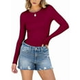 thumbnail image 2 of Women Long Sleeve Shirts Rib Knit Slim Fit Tops Fall Outfits Casual T-Shirt Underscrubs Layer Clothes Wine Red XL, 2 of 8