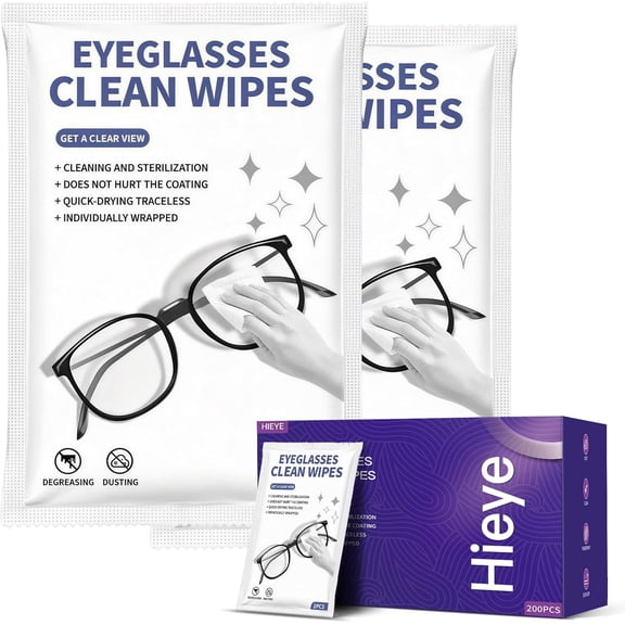 [200 Count] Lens Wipes for Eyeglass - Cleaner Wipes for Glasses, Camera Lens & All Screens - Pre-moistened Individually Wrapped Sracth-Free,Streak-Free