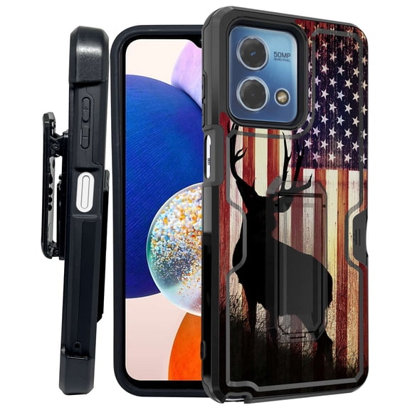 ANJ  Rugged Shockproof Kickstand Hybrid Case with Card Slot and Holster   Tempered Glass Cover for Motorola Moto G Stylus 5G (2023) - American Deer Hunter