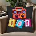 thumbnail image 5 of Set of 2 18x18in Throw Pillow Covers - Retro Boombox & Cassette Tape Design Colorful Patterns for Couch Bed Car Decor, 5 of 8