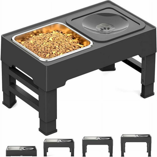 Comederos elevados para perros de 4 alturas, con soporte elevado y comedero de acero inoxidable de 1,6 l y bebedero a prueba de salpicaduras de 1,1 l para perros medianos y grandes, color