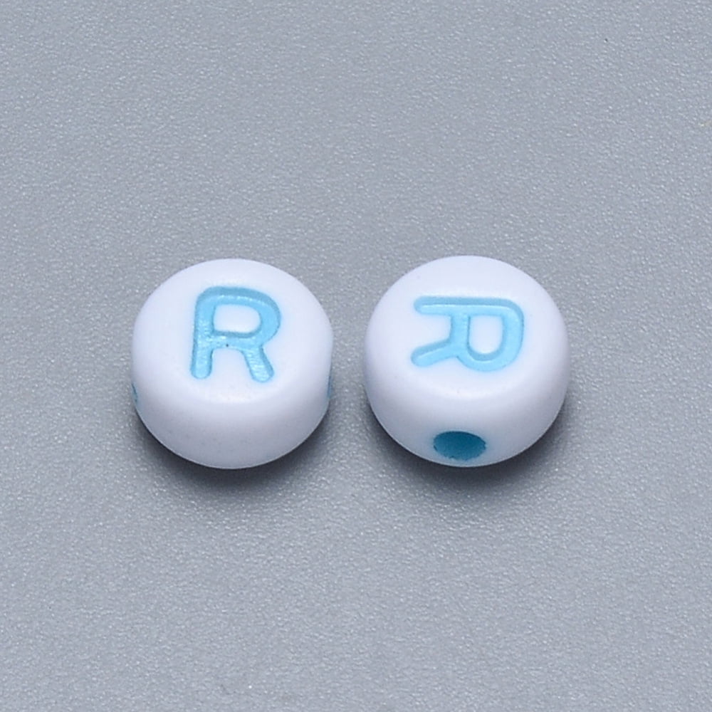 Craft Acrylic Horizontal Hole Letter Beads Flat Round Mixed Color Letter.R 7x3.5~4mm Hole: 1.5mm 3600pcs/500g