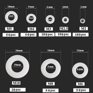Nylon Washers, 520Pcs White Nylon Flat Washers Assortment Kit for M2 M2.5 M3 M4 M5 M6 M8 M10 Screw Bolt