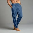 thumbnail image 4 of Domuza Pajama Pants for Men Lightweight Stretch Drawstring Casual Soft Jogger Pj Pants Loose Comfy Lounge Sleepwear with Pockets Dark Blue 3XL, 4 of 9