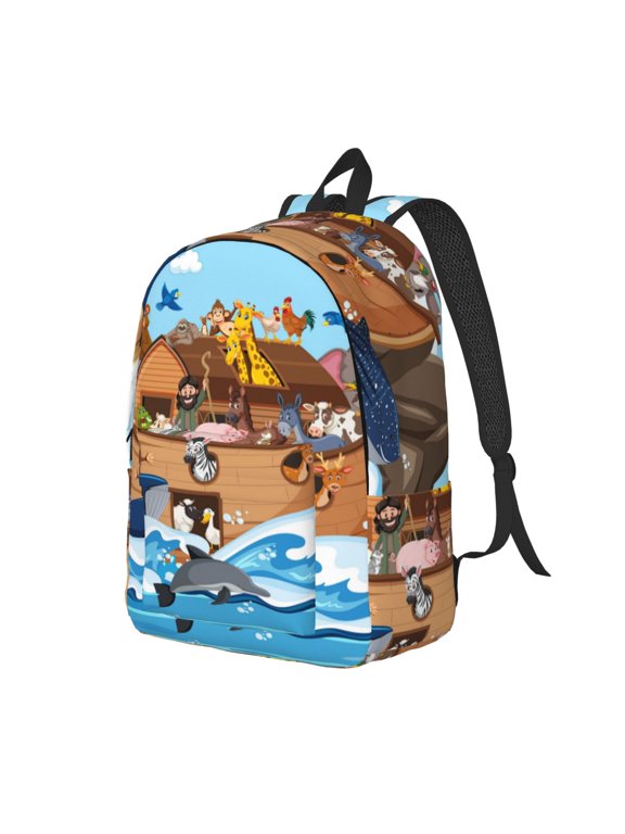 Xecao Animals on Noah's Ark Floating Canvas College Laptop Backpack, a durable rucksack designed for both men and women, ideal for travel, school, and daily use-Small