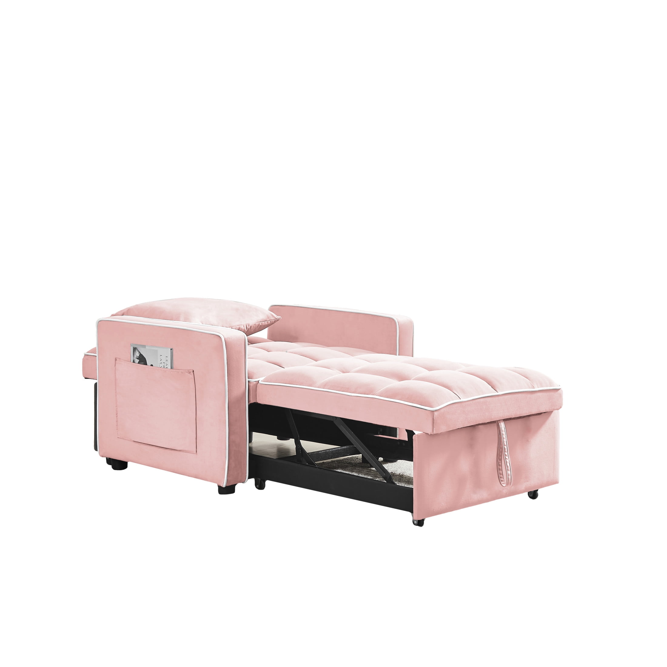 Noble House 35.43" Velvet 3-in-1 Sofa Bed Chair, Modern Adjustable Tufted Single Sleeper, for Small Space, Pink