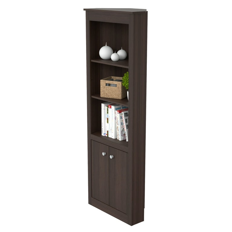 Inval 2 Door 3 Shelf Laminate Corner Bookcase Espresso Walmart