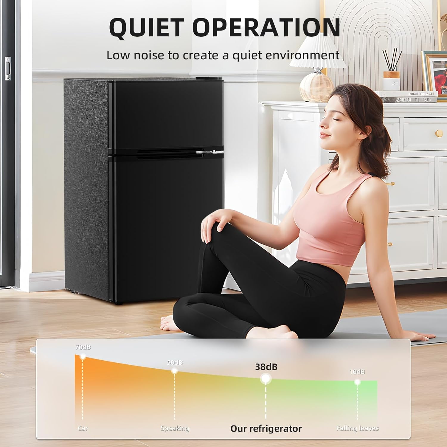 FREE VILLAGE 3.2 Cu.Ft Mini Fridge with Freezer,Compact Mini Refrigerator with Double 2 Door,Adjustable Temperature,Full Size for Home,Kitchen,Dorm,Apartment,Retro Black