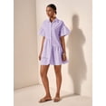 thumbnail image 5 of Purple Solid Front Button Ruffle Hem Short Sleeve Shirt Dress For Women, 5 of 7