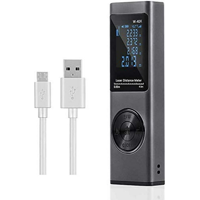 Laser Distance Meter,131Ft Digital Laser Meter,USB Rechargeable,LCD Backlight,Electronic Angle,Length/Area/Volume Theorem/Pythagorean Theorem Measurement,IP54,Metal(Grey)