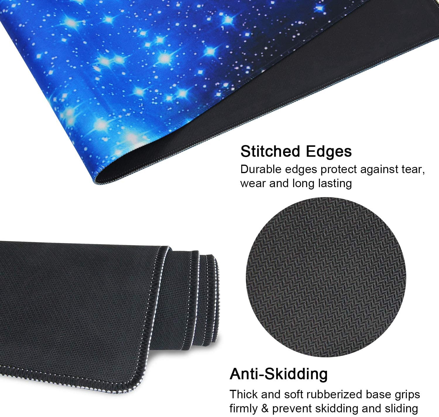 Extra Large Extended Gaming Desk Mat Non-Slip Rubber Pads Stitched Edges Mouse Pad 35.4 x 15.7 inch - Galaxy Stars