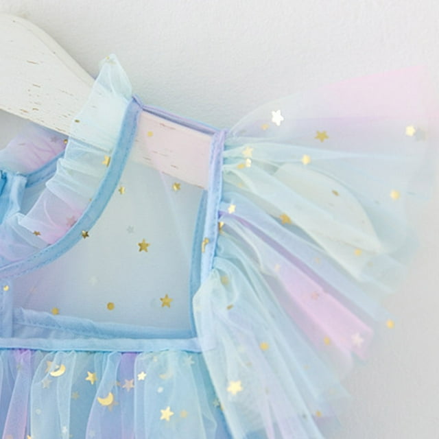 LEEy-world Vêtements pour Bébé, Robe Princesse à Manches Volantes, Décontractée, Plage, Bleue