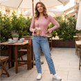 thumbnail image 5 of Women's Crew Neck Ribbed Knit Sweater, Long Sleeve Slim Fit Peplum Ruffle Hem Pullover Tops for Fall Daily Casual Outfits S, 5 of 7