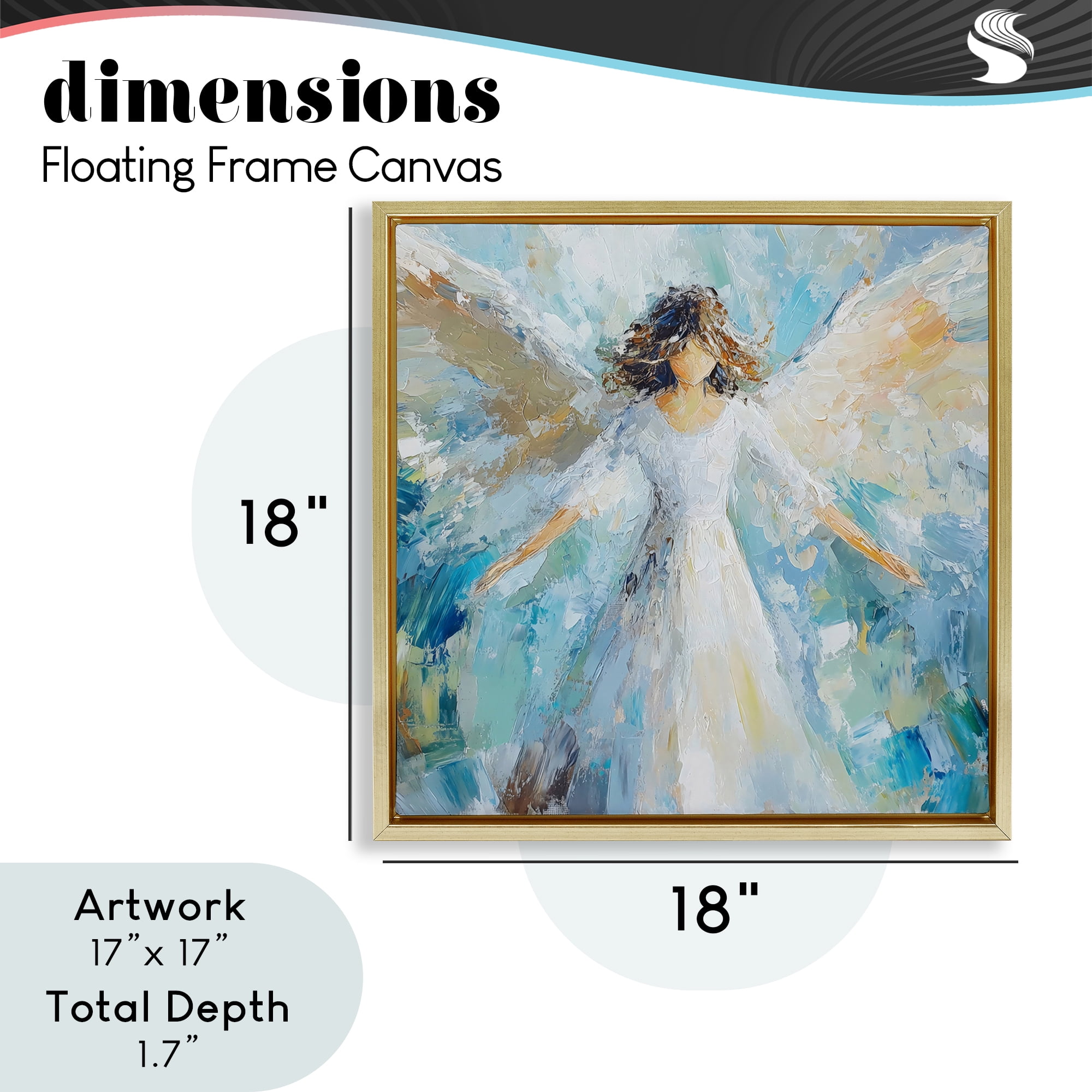Flying Glory Angel Gold Framed Floater Canvas Wall Art, design by Petal Prints Design