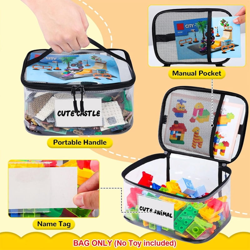 3 Pack Toy Storage Bags with Handles, Clear PVC Organizer for Building Blocks, Large Capacity Waterproof Toy Storage for Kids(xxw)