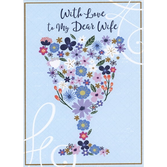 Designer Greetings Flowers Forming Shape of Chalice on Light Blue Passover Card for Wife